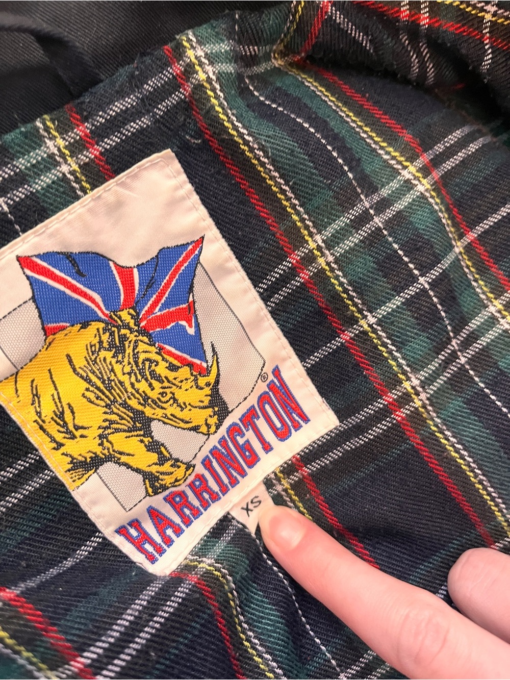 Harrington Navy Jacket with Plaid Lining - Green/Black Tartan